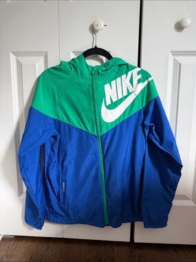 Nike Green and Blue Colorblock Kids Windbreaker Jacket